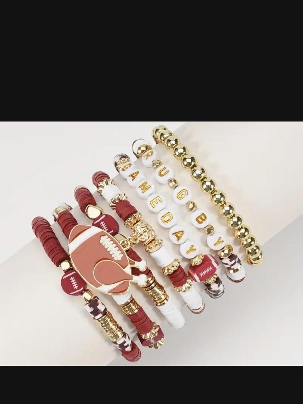 Game Day Football Beaded Bracelet Stack in Maroon and Gold
